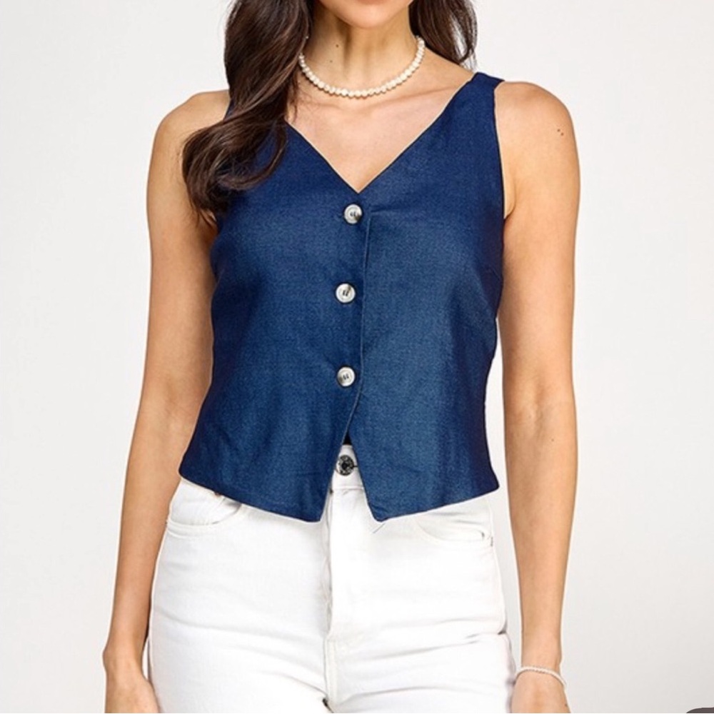 Navy Blue Button-Up Women's Top